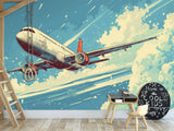 Peel and Stick Mural All Wall Eco-Friendly Materials For Living Room, Office "Airplane In The Blue Sky"