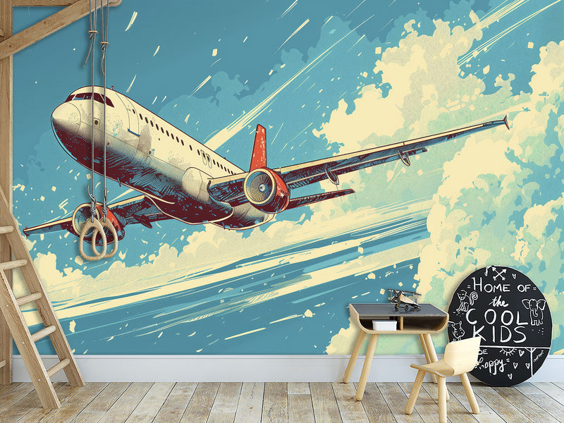 Peel and Stick Mural All Wall Eco-Friendly Materials For Living Room, Office "Airplane In The Blue Sky"