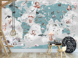 Decor for Kids room, Peel and Stick Vinyl with the pattern "Fun Educational World Map For Kids"