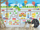 Traditional Wallpaper Wall Mural – Creative Kids' Room Decor: City Roads Map