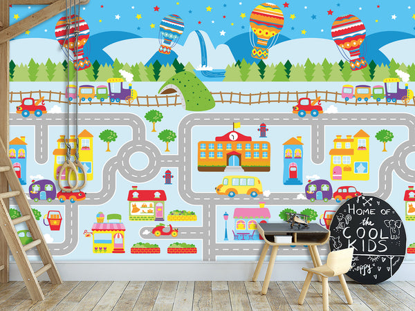Traditional Wallpaper Wall Mural – Creative Kids' Room Decor: City Roads Map