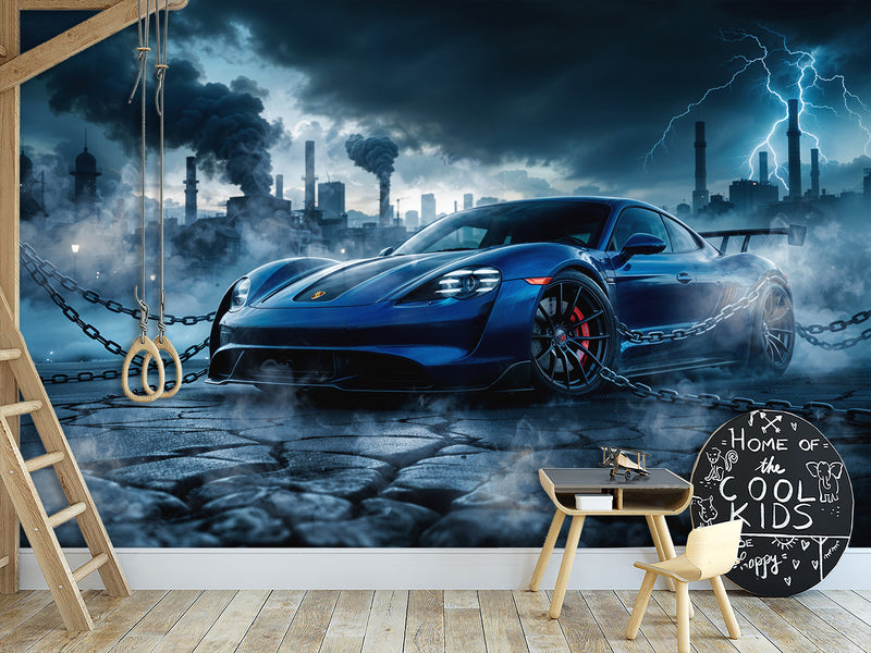 Peel and Stick Mural Sport Car Wall Art Full Wall Decor for Gym, Office, or Bedroom - ‘Storm of Speed’