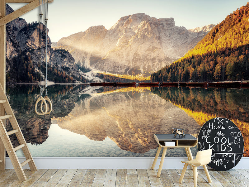 Natural Print Stunning Landscape Traditional Wall Murals for Living Room, Office, Study Full Wall Design "View of Lake Braies" 🌿