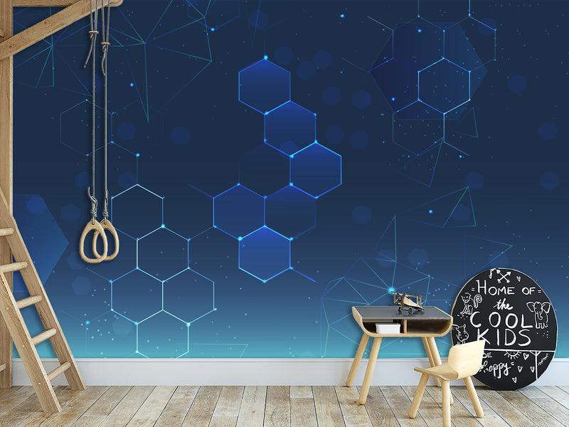 Blue Wallpaper Wall Print Peel And Stick Mural Wall Art For Bedroom, Kitchen, Living Room "Polyhedrons"