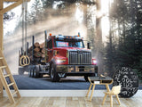 Self-Adhesive Vinyl Wall Mural – Massive Red Truck on the Road for Living Room, Gym, or Game Room Decor