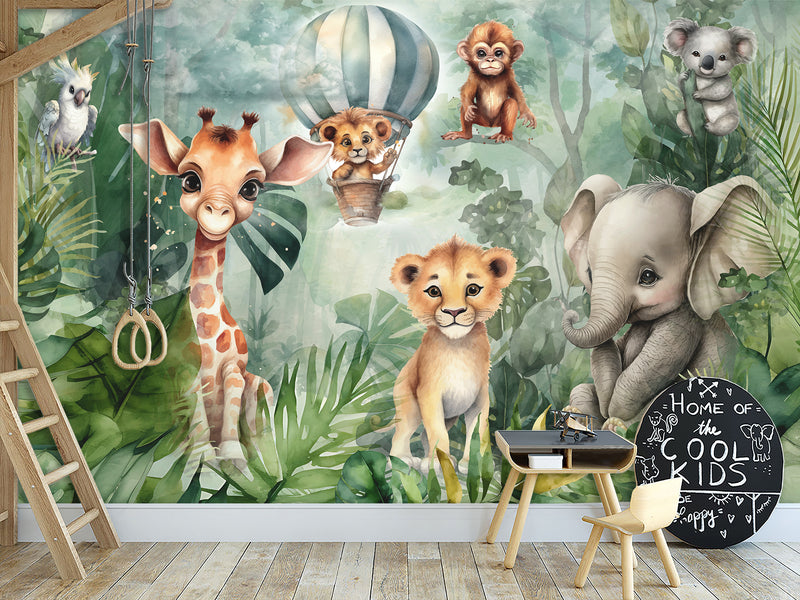 Non-Woven Traditional Wall Wallpaper for Kids' Room "Tropical Safari" – Kids's Room Decor
