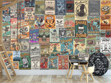 Wall mural Retro Poster Wallpaper – Vintage Ad Style Decor For Gym Or Recreation Room