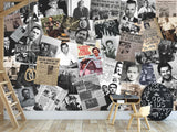 Traditional Mural Wallpaper for Gym, Office, or Lounge – "Gangster Poster Collage", Vintage Wallpaper Featuring Crime Bosses