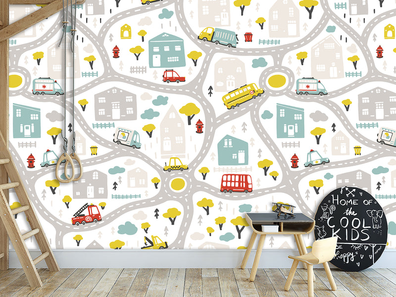 3D Non-Woven Photo Wallpaper "Children's Wall Road" – Fun Wall Mural for Kids’ Room or Study Area