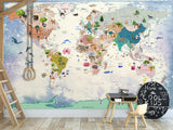 Decor for Kids room, Vinyl Wallpaper Peel and Stick with the pattern “Kids map of the world”