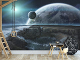 Non-Woven Wallpaper for Bed Wall in Bedroom Design Cosmic Planets 3D Mural