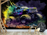 Full-Size Traditional Wallpaper Bold Decor for Workout Room or Office Epic Monster Truck Print Mural