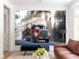 Self-Adhesive Vinyl Wall Mural – Massive Red Truck on the Road for Living Room, Gym, or Game Room Decor
