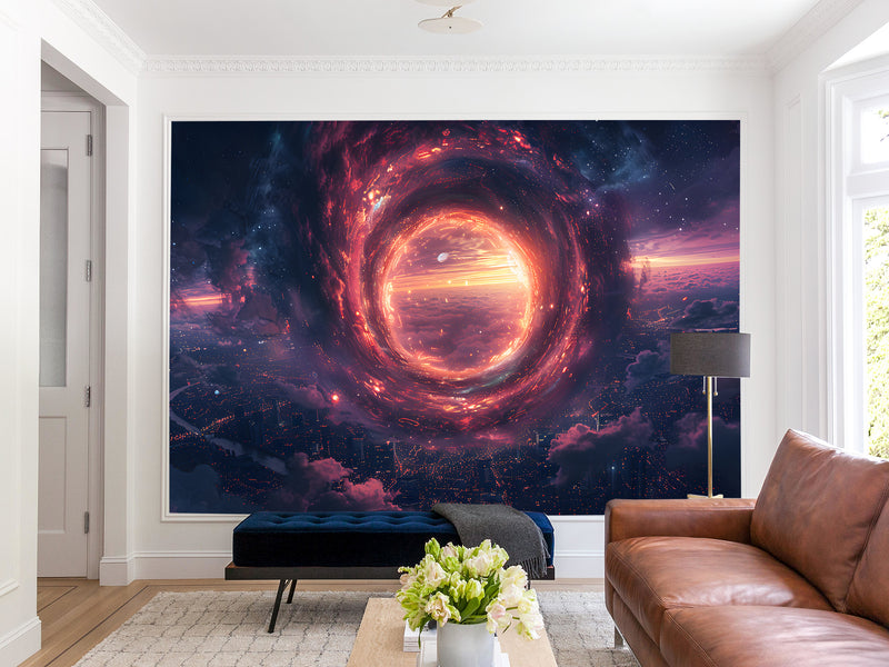 Non-Woven Wall Mural for Living Room, Bedroom, or Office — "Fantastic Portal in Space"