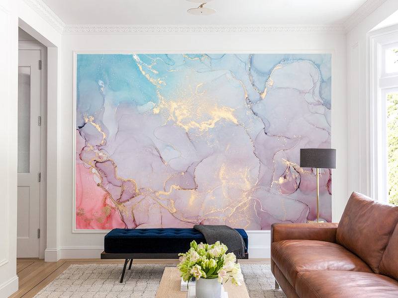 Self-Adhesive Wallpaper Abstract for Modern Interiors – Colorful Flow with Golden Accents