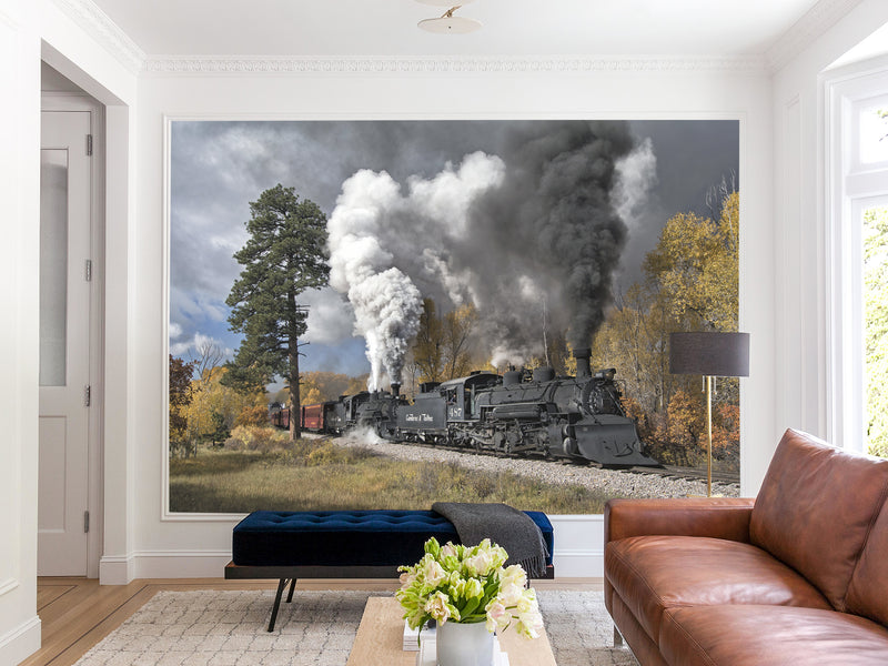 Peel and Stick Full Wall Mural Print For Living Room, Bedroom, Workspace "Train" Combination Of Technology And Nature
