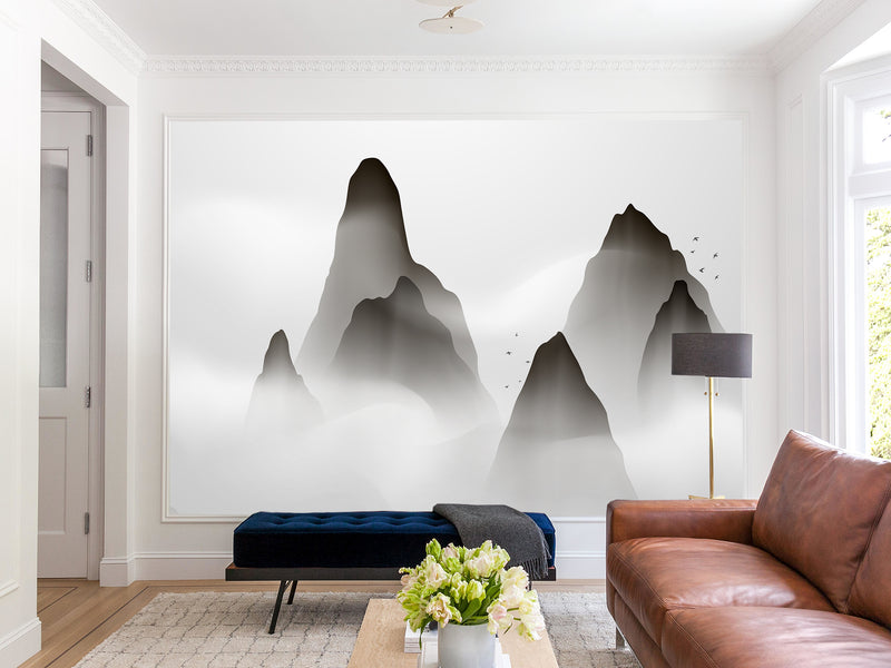 Full-Size Self-Adhesive Wallpaper – Minimalist Clouds Over Mountains Mural For Living Room Or Lounge