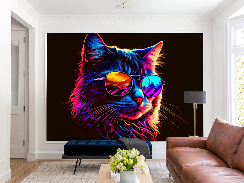 Non-Woven Photo Mural Print For Gym, Office, Workshop "Neon Cat"
