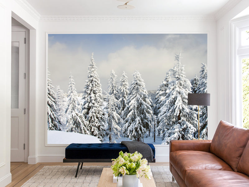 Non-Woven Wallpaper For Living Room and Bedroom Winter Forest Wall Mural Print