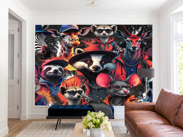 In Animalism Style Traditional Full Wall Wallpapers "Colorful Animals" For Office, Hall