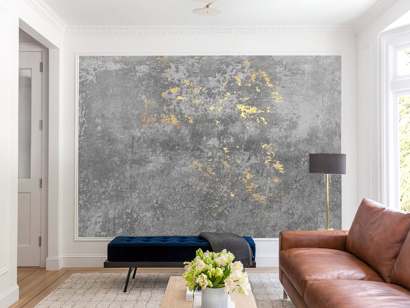 Traditional Full Wall Mural – Concrete and Gold Abstract Wall Design for Gym or Office