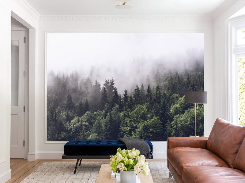 Wallpaper “Forest in the fog” Peel and Stick film Oracal for bedroom, hall, kitchen decoration