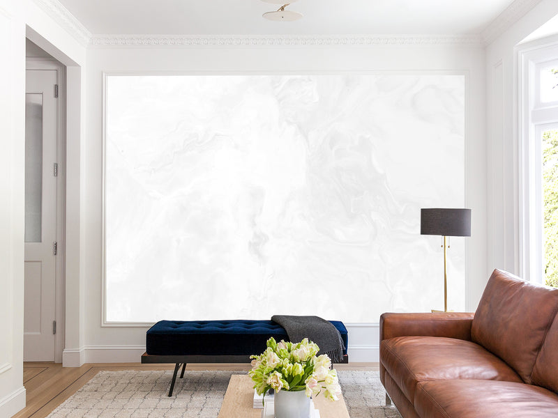 White Self-Adhesive Full-Wall Wallpaper Art – "Minimalist Abstraction in White" for Living Room or Lounge