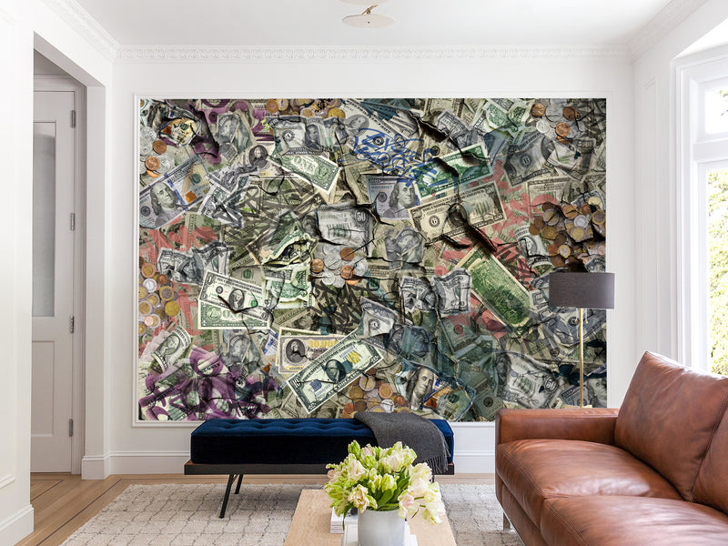Business & Finance Theme — Peel and Stick Graffiti Wallpaper For Office Or Living Room “Cash Flow”