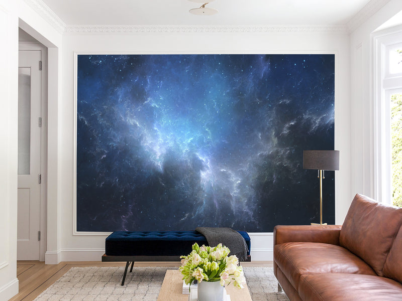 Peel and Stick Wall Mural Full-Wall Photo Wallpaper "Dark Blue Galaxy Ink Art" Art For Bedroom Or Office
