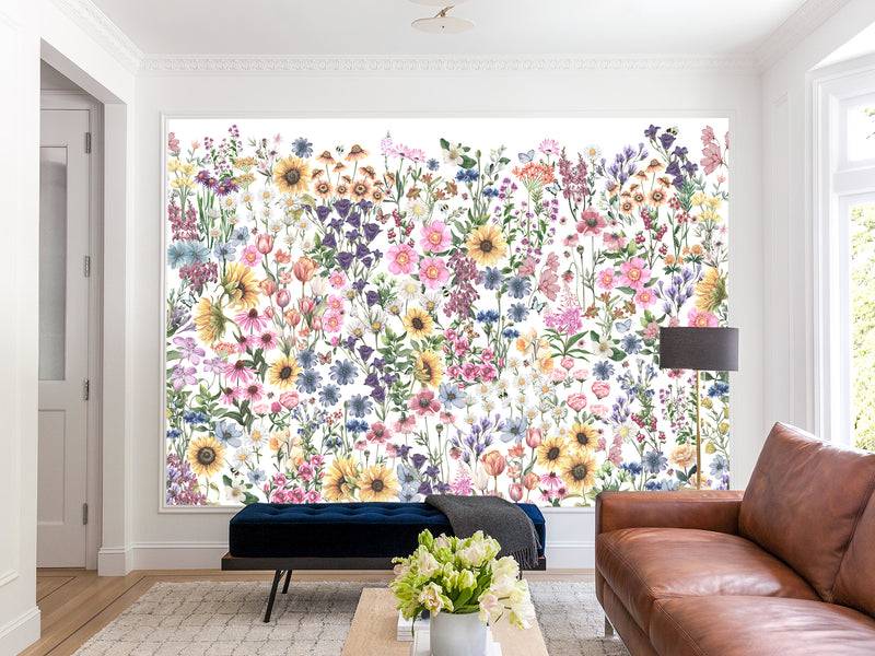 🌸Floral Print For Home Design Non-Woven Wall Murals "Watercolor Wildflowers" For Living Room, Creative Space, Bedroom 🌸