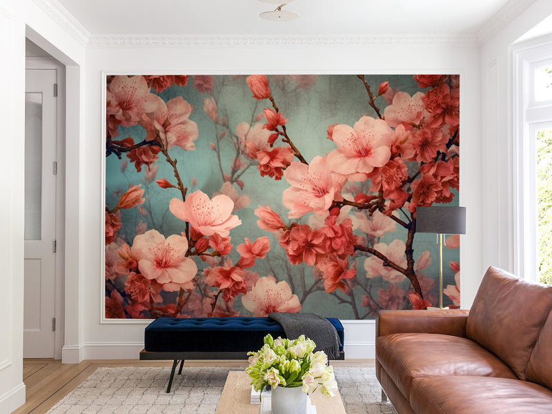 Floral Print 3D Non-Woven Photo Wallpaper for a Cozy Living Room or Bedroom – "Blooming Sakura"