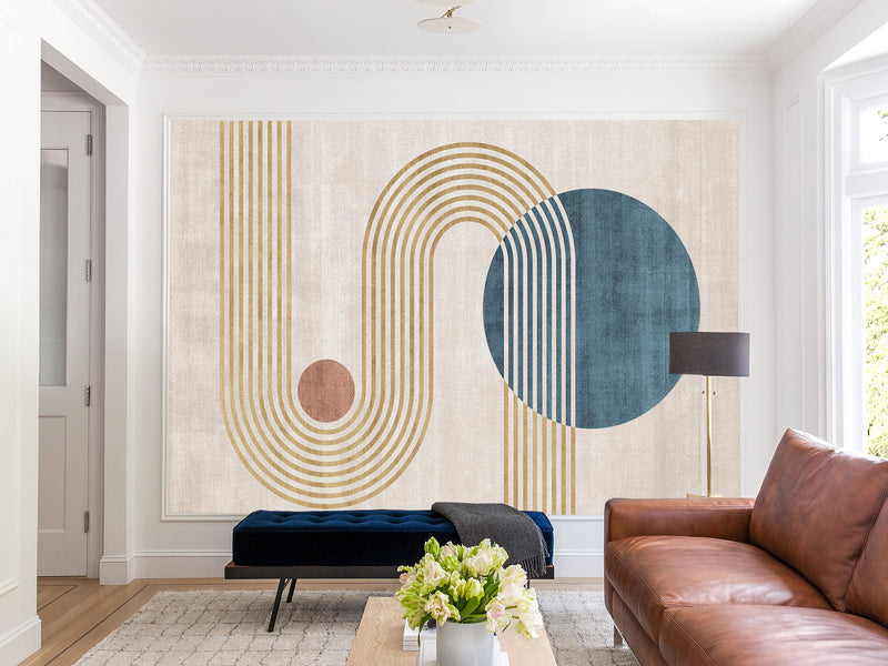 Non-Woven Wall Mural In Art Deco Style  "Geometric Ensemble" For Office  Living Room Bedroom🎨