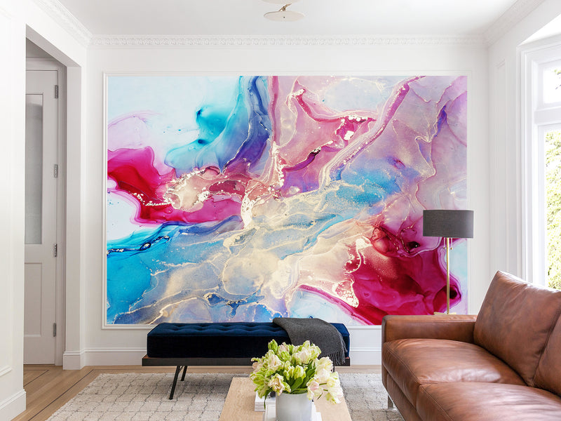 Peel and Stick Wallpaper On The Wall Modern Abstract Wall Art – Burgundy and Sky Blue Design For Bedroom Living Room
