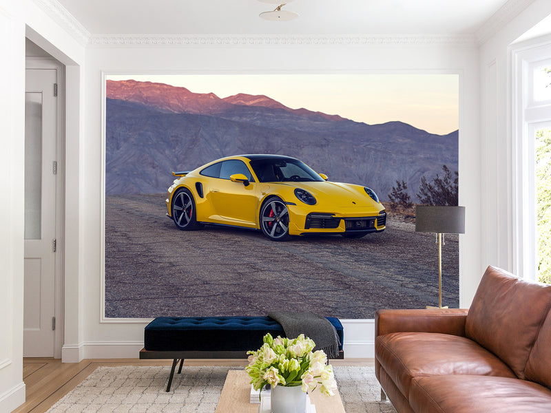 Peel and Stick Mural All Wall Wallpaper Sport Car Wall Art – 3D Porsche Self-Adhesive Wallpaper Decal for Bedroom, Kitchen, or Lounge