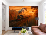 Print For Room Modern Design Self-Adhesive Wallpapers For Whole Wall Design For Bedroom Living Room "Train In Autumn Glow"