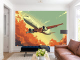 Self-Adhesive Wallpaper Art Design For Living Room, Office Full Wall "Red Clouds, Fast Wings of the Aircraft"