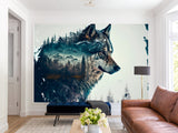 Peel and Stick Double Exposure Wolf and Forest – Wall Decor for Bedroom, Living Room, or Office
