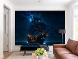 Sea Print Peel and Stick Wall Mural for Office, Living Room, Hall "Ship in the Moonlit Night" 🌙