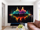 Non-Woven Wallpaper Art Design For Living Room, Bedroom, And Office Inspirational Print "Bright Sound Waves With Neon Gradient" 🎶