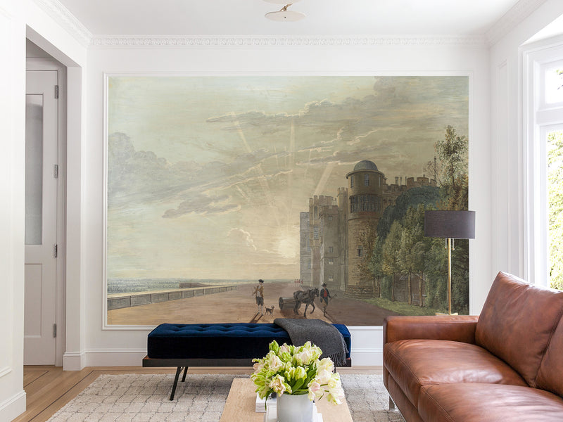 Non-Wowen Wallpaper Paul Sandby "The north terrace of windsor castle looking east at sun" Vintage Style Photo Wallpaper For Living Room And Bedroom