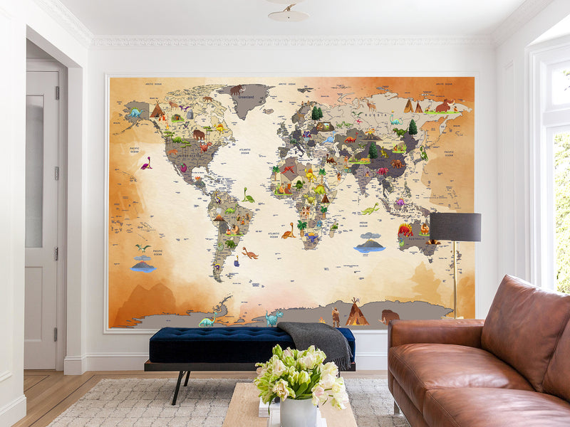 Peel and Stick Vinyl children's world map “Interesting journey” for the children's room