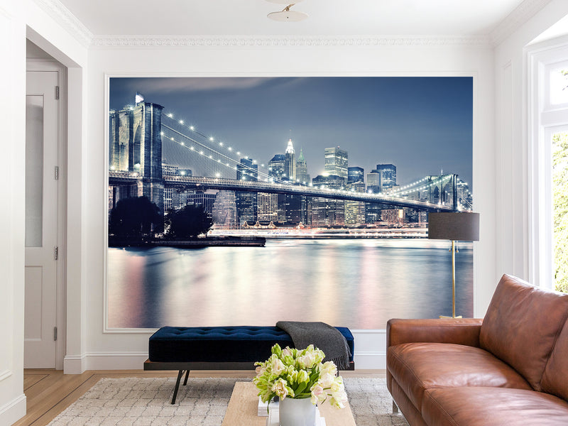 Traditional Wallpaper "Brooklyn bridge at night" New York city – Wall art Wall Mural for Bedroom Kitchen & Living Room