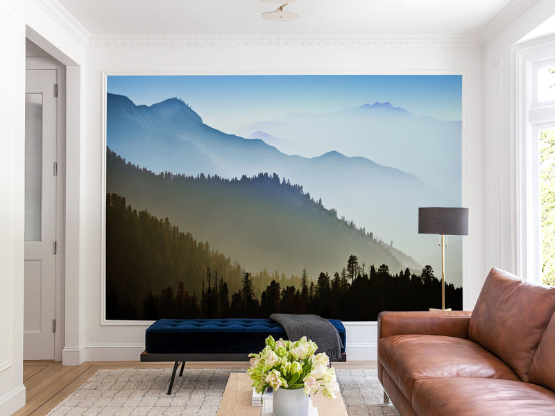 Nature-Themed Wallpapers – Full Wall Print,Peel and Stick Wall Murals for Creating Cozy Atmosphere "Mountain Silhouettes" for Living Room, Bedroom 🌄