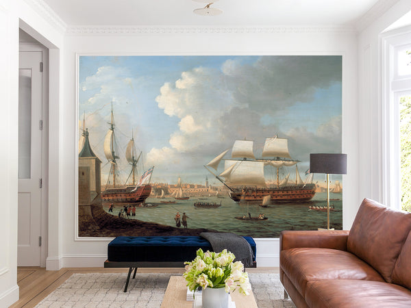 Vintage High-Quality Self-Adhesive Wall Murals for Living Room, Bedroom, and Home Office, In-House Production, Vintage Style "Sailing Era Sea Port"
