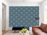 Vintage Non-Woven Photo Wallpaper Accent Wall Mural "Vintage Lotus Ornament on Dark Blue Background"