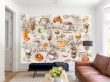 Modern Non-Woven Mural Wallpaper, Vibrant Full-Wall Mural for Kitchen or Café Decor “Coffee and Dessert”
