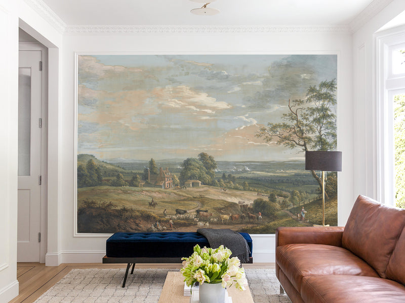 Peel And Stick Wall Mural Art Print Paul Sandby – A Distant View of Maidstone for Living Room or Bedroom Design