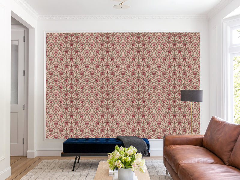 Elegant Art Deco Wallpaper “Wine Lotus” — Peel And Stick Design For Bedroom Or Living Room