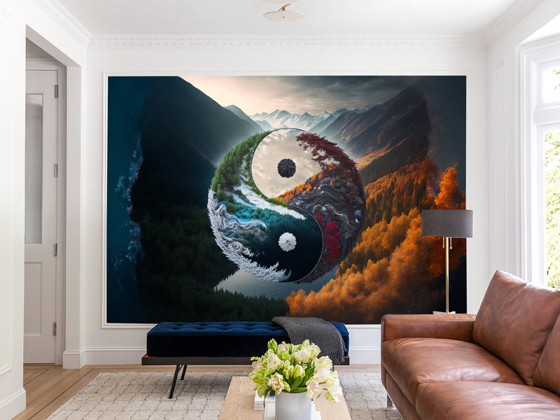 Peel and Stick Mural Full Wall Wallpaper Print For Office, Bedroom, Living Room, Lounge Area "Yin And Yang"