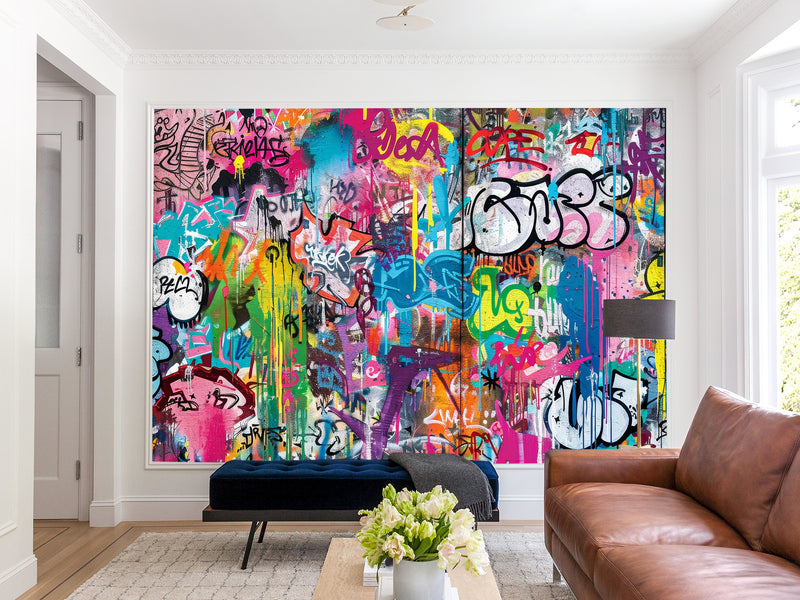 High-Quality Self-Adhesive Wallpaper – Accent Wall for Lounge Area or Creative Studio Mural – "Street Art – Graffiti"